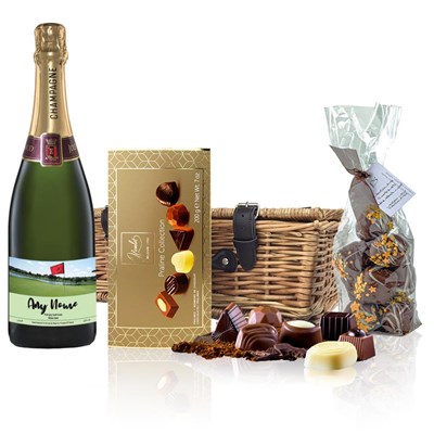 Personalised Champagne - Golf Label And Chocolates Hamper